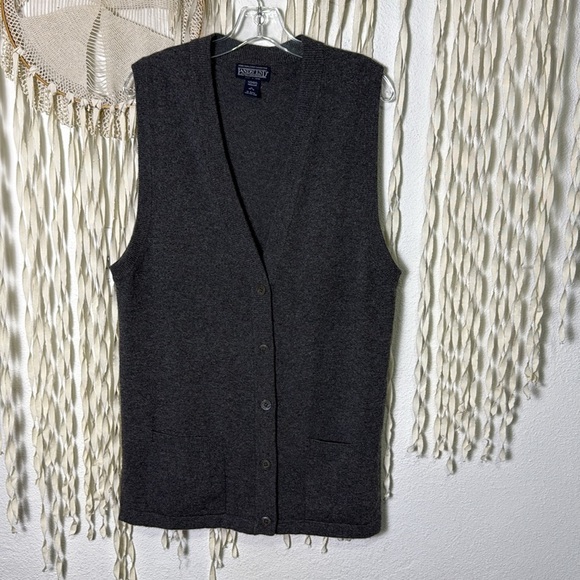Lands' End Gray 100% 2 Ply Cashmere Sleeveless Button Down Tunic Length Vest M - Picture 6 of 10